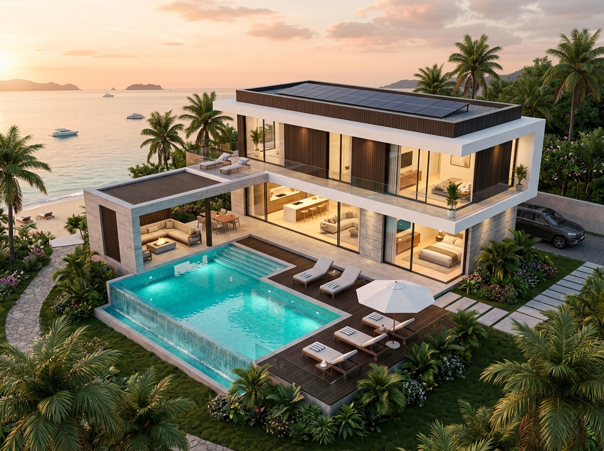 Premium luxury villa pool illustration
